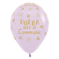 Latex ballon 5 stuks "Hoera Met Je Communie" - lila