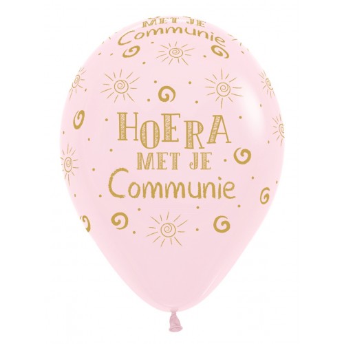 Latex ballon 5 stuks "Hoera Met Je Communie" - pastelroze