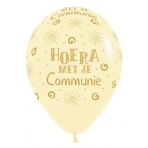 Latex ballon 5 stuks "Hoera Met Je Communie" - pastelgeel