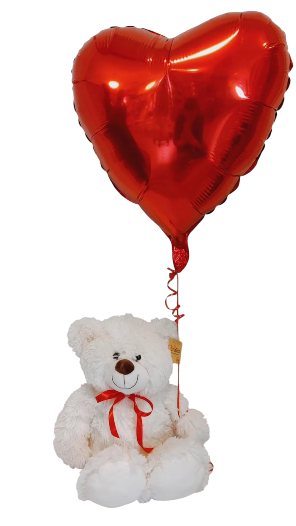 Witte teddybeer met hart folieballon